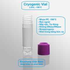 50 chiếc Lọ 2.0ml trữ lạnh -196°C, ren trong/ngoài, vô trùng, nắp vặn mầu tím, Biosharp