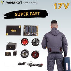 Bộ Áo quạt điều hoà Yamako Super Pro 17V 30.000MAH màu GHI TỐI