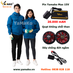 Áo Điều Hoà Nhật bản Yamako 12v Ultra gắn Pin Quạt (Xanh nước biển)