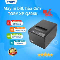 Máy in nhiệt, in bill hàng chính hãng Xprinter XP-Q806K mẫu đẹp, khổ 80mm, in điện thoại (USB + LAN)