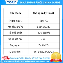 Máy quét đa tia 2D, quét mã vạch, mã QR có dây SINGPC 2623U TẶNG CHÂN ĐẾ. Hàng chính hãng, bảo hành 12 tháng