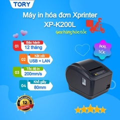 Máy in nhiệt, in bill hàng chính hãng Xprinter XP-K200L khổ 80mm, in điện thoại (kết nối USB + LAN)