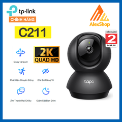 [3M] Camera Wifi Tapo C211 3M TP-Link Màu Đen  Trong Nhà Xoay 360 Độ, Đàm Thoại 2 Chiều