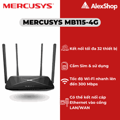 Phát Wifi 4G Mercusys MB115-4G Băng Thông 300M, 4 Râu, Có Cổng WAN, LAN