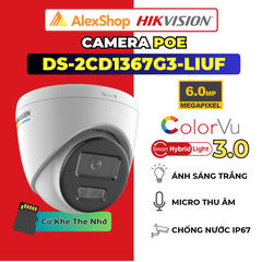 [6M] Camera POE ColorVu Hikvision DS-2CD1367G3-LIUF (2.8mm), Turret Màu Đêm, Chóng Báo Động Giả, Micro, Chóng Thời Tiết IP67, Hỗ Trợ Thẻ Nhớ