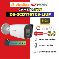[6M] Camera POE ColorVu Hikvision DS-2CD1T67G3-LIUF (4mm), Thân Màu Đêm, Chóng Báo Động Giả, Micro, Chóng Thời Tiết IP67, Hỗ Trợ Thẻ Nhớ