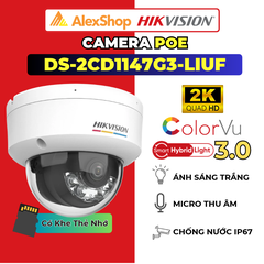 [4M] Camera POE ColorVu Hikvision DS-2CD1147G3-LIUF (2.8mm), Dome Màu Đêm, Chóng Báo Động Giả, Micro, Chóng Thời Tiết IP67, Hỗ Trợ Thẻ Nhớ