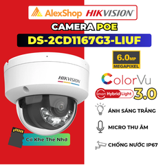[6M] Camera POE ColorVu Hikvision DS-2CD1167G3-LIUF (2.8mm), Dome Màu Đêm, Chóng Báo Động Giả, Micro, Chóng Thời Tiết IP67, Hỗ Trợ Thẻ Nhớ