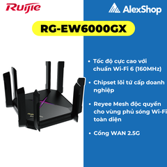 [AX6000] Ruijie RG-EW6000GX | Phát Wifi 6 8 Anten, Quad-core, Cổng 2.5, Tải Max 387 Users Băng Thông 6000M