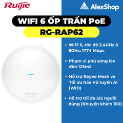 [AX1800] Ruijie RG-RAP62 | Phát Wifi 6 Ốp Trần POE Tốc Độ 1774Mbps, Hỗ Trợ +100 User