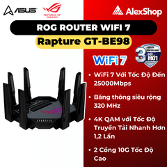 [BE25000] Phát Wifi 7 Asus GT-BE98 Gaming, Cổng 10G, Quad Core 2.6Ghz, 256MB Flash