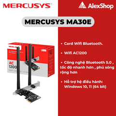 [AC1200] Card Mạng PCIE Wifi Mercusys MA30E Trang Bị Bluetooth 5.0, Wifi Băng Tần Kép AC1200