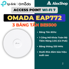 [BE9300] TP-Link Omada EAP772 | Access Point Wifi 7 Gắn Trần 3 Băng Tần BE9300, Cổng 2.5G