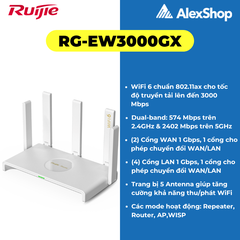 [3000M] Thiết Bị Phát Wifi 6 RUIJIE RG-EW3000GX , Hỗ Trợ Tối Đa 192 Users, Băng Thông 3000M