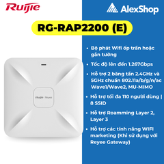Bộ Phát Wifi RUIJIE RG-RAP2200(E) Tốc Độ 1267Mbps, Hỗ Trợ Tối Đa 110 Users, Phù Hợp Cho Văn Phòng, Khách Sạn