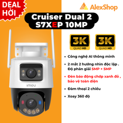 [10M] Camera Wifi IMOU S7XEP Phân Giải 10MP Cruiser Dual 2 Ngoài Trời 2 Mắt, Trang Bị AI Thông Minh, Đèn Chớp Xanh Đỏ_S7XEP-10M0WED