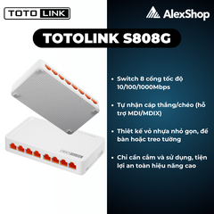 Bộ Chia Mạng TOTOLINK S808G 8 Cổng Gigabit 1000M
