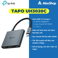 [3 in 1] Hub Type-C TP-Link UH3020C - Hub USB-C 3 trong 1, Hình ảnh 4K Ultra HD, Sạc nhanh PD 100W