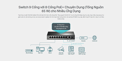 Bộ Chia Mạng POE TP-Link TL-SF1009P 9 Cổng 100M 8 cổng POE Cổng Suất tổng 67W