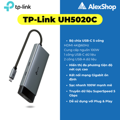 [5 in 1] TP-Link UH5020C Hub Type-C, Sạc Nhanh 100W, HDMI 4k 60Hz