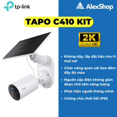 [3M] Camera Wifi Tapo C410 KIT Ngoài Trời, Kèm Năng Lượng Mặt Trời, Pin 6400mAh, Màu Đêm, Góc Rộng, TP-Link