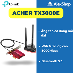 Card WiFi TP-Link PCIe TX3000E WiFi 6 Bluetooth 5,2 Băng Thông AX3000 Anten Rời