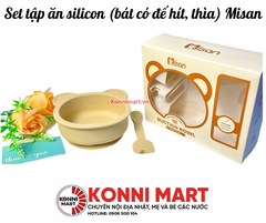 Set tập ăn silicon (bát có đế hít, thìa) Misan