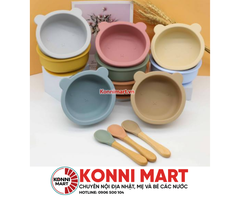 Set tập ăn silicon (bát có đế hít, thìa) Misan