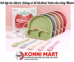 Set tập ăn silicon (khay có đế hít,thìa) hình cầu vồng Misan