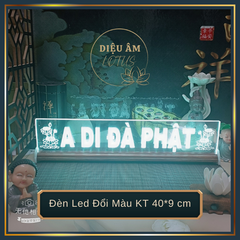 [HCM]Tranh Điện - Đèn Led Đổi Màu A DI ĐÀ PHẬT [Hoa Sen hai bên] Cao 10cm x Dài 40cm