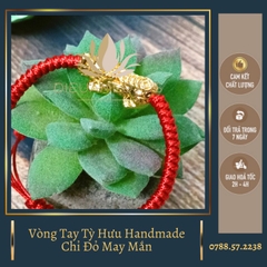 Vòng tay Tỳ hưu vàng si handmade chỉ đỏ phong thuỷ dây sáp