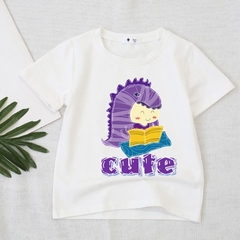Áo thun cho bé in hình khủng long tím cute