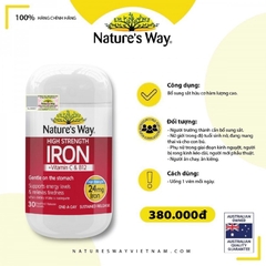 Viên bổ sung sắt hữu cơ Nature’s Way High Strength Iron + Vitamin C&B12 24mg (30 viên) 2459314807076863