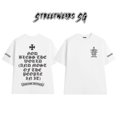 Áo Thun Chrome Heart God Bless Quote Gothic Cotton Cao Cấp Form Rộng Unisex - Streetwears SG - CH34