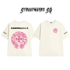 Áo Thun Chrome Pink Distressed Horseshoe Graphics Cotton Cao Cấp Form Rộng Unisex - Streetwears SG - CH66