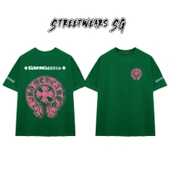 Áo Thun Chrome Pink Distressed Horseshoe Graphics Cotton Cao Cấp Form Rộng Unisex - Streetwears SG - CH66