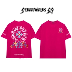 Áo Thun Chrome Blue Circular Cross & Rainbow Drop Cotton Cao Cấp Form Rộng Unisex - Streetwears SG - CH69