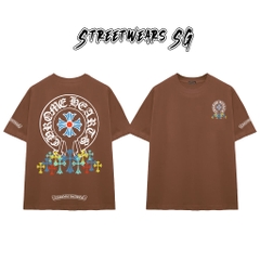 Áo Thun Chrome Blue Circular Cross & Rainbow Drop Cotton Cao Cấp Form Rộng Unisex - Streetwears SG - CH69