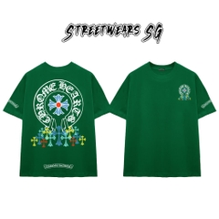 Áo Thun Chrome Blue Circular Cross & Rainbow Drop Cotton Cao Cấp Form Rộng Unisex - Streetwears SG - CH69