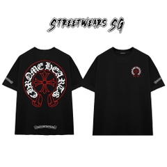 Áo Thun Chrome Gothic Red Line Cross  Cotton Cao Cấp Form Rộng Unisex - Streetwears SG - CH81