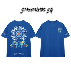 Áo Thun Chrome Blue Circular Cross & Rainbow Drop Cotton Cao Cấp Form Rộng Unisex - Streetwears SG - CH69
