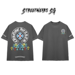 Áo Thun Chrome Blue Circular Cross & Rainbow Drop Cotton Cao Cấp Form Rộng Unisex - Streetwears SG - CH69