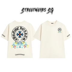 Áo Thun Chrome Blue Circular Cross & Rainbow Drop Cotton Cao Cấp Form Rộng Unisex - Streetwears SG - CH69