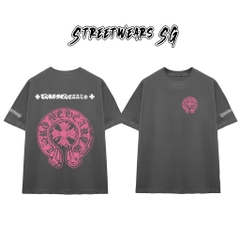 Áo Thun Chrome Pink Distressed Horseshoe Graphics Cotton Cao Cấp Form Rộng Unisex - Streetwears SG - CH66