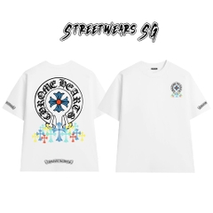 Áo Thun Chrome Blue Circular Cross & Rainbow Drop Cotton Cao Cấp Form Rộng Unisex - Streetwears SG - CH69