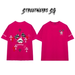 Áo Thun Chrome Heart Smile Teeth Pink Cross Cotton Cao Cấp Form Rộng Unisex - Streetwears SG - CH46