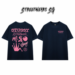 Áo Thun Stussy Worldwide Pink Icons Cotton Cao Cấp Form Rộng Unisex Streetwears SG – STU014