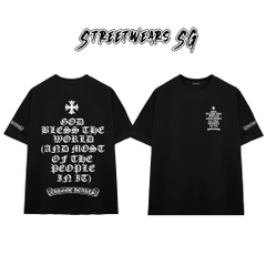 Áo Thun Chrome Heart God Bless Quote Gothic Cotton Cao Cấp Form Rộng Unisex - Streetwears SG - CH34