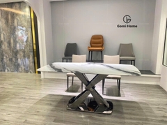 Bộ Bàn Ăn Chân X Inox Bạc ( Đá Siêu Tinh Thể )