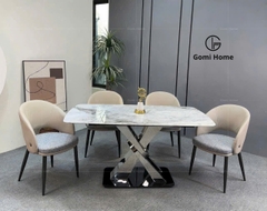 Bộ Bàn Ăn Chân X Inox Bạc ( Đá Siêu Tinh Thể )